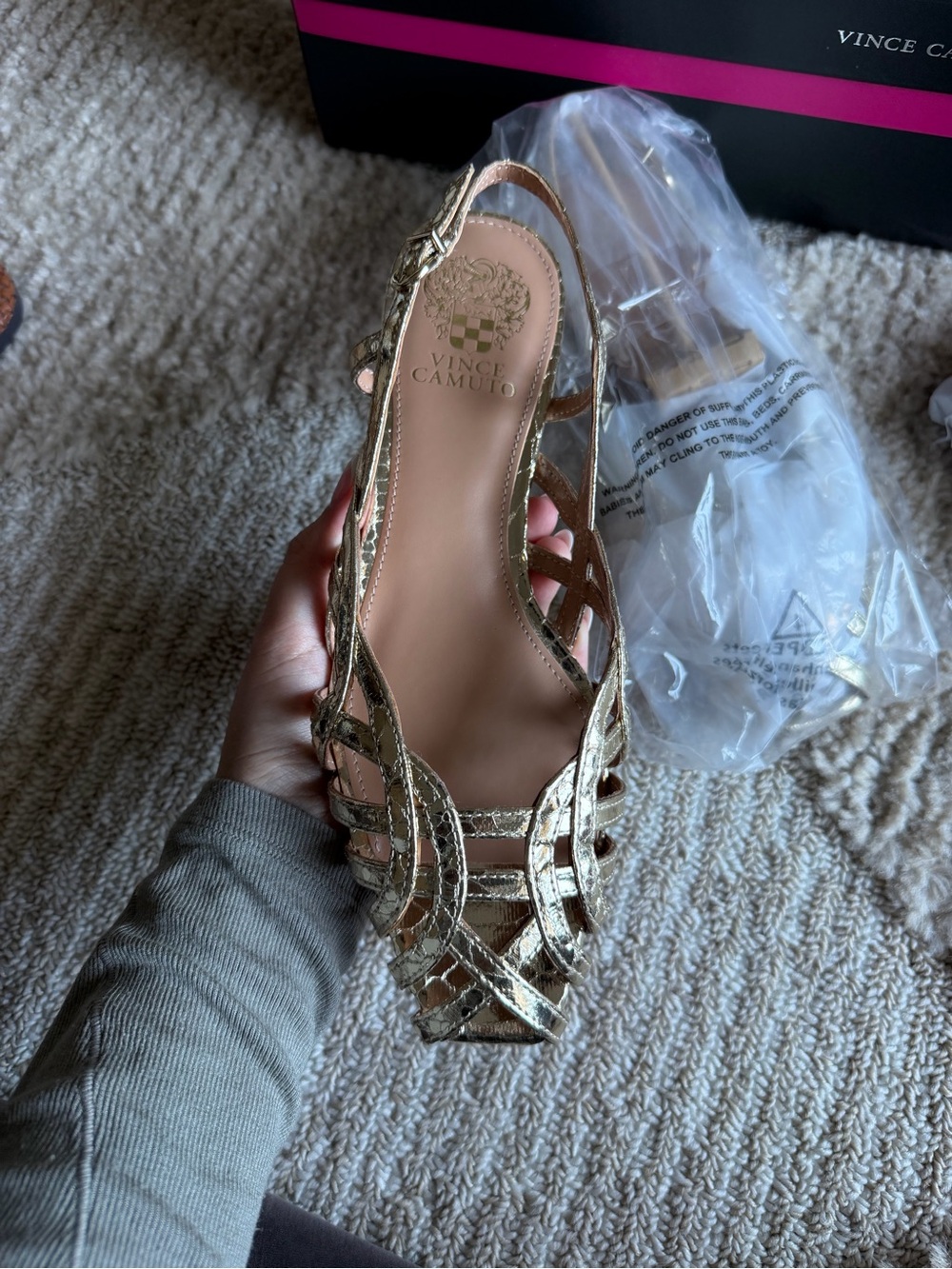 Vince Camuto NEW Stiorra  Metallic Gold Strappy Slingback Flats